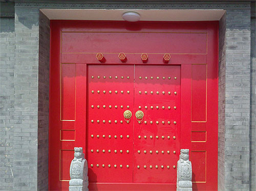 文教镇中国传统四合院系列朱红色中式木制大门木作